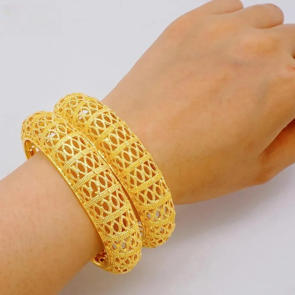 Luxury 4pcs/Lot Dubai Ethiopian Gold Color Cuff Bangle For Women