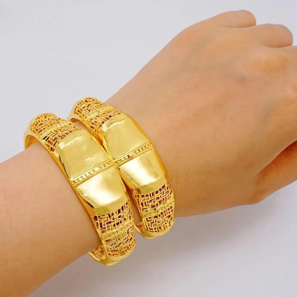 Luxury 4pcs/Lot Dubai Ethiopian Gold Color Cuff Bangle For Women
