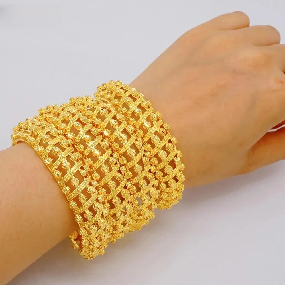 Luxury 4pcs/Lot Dubai Ethiopian Gold Color Cuff Bangle For Women