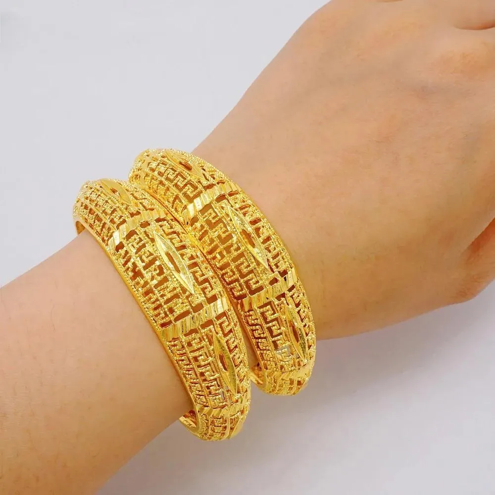 Luxury 4pcs/Lot Dubai Ethiopian Gold Color Cuff Bangle For Women