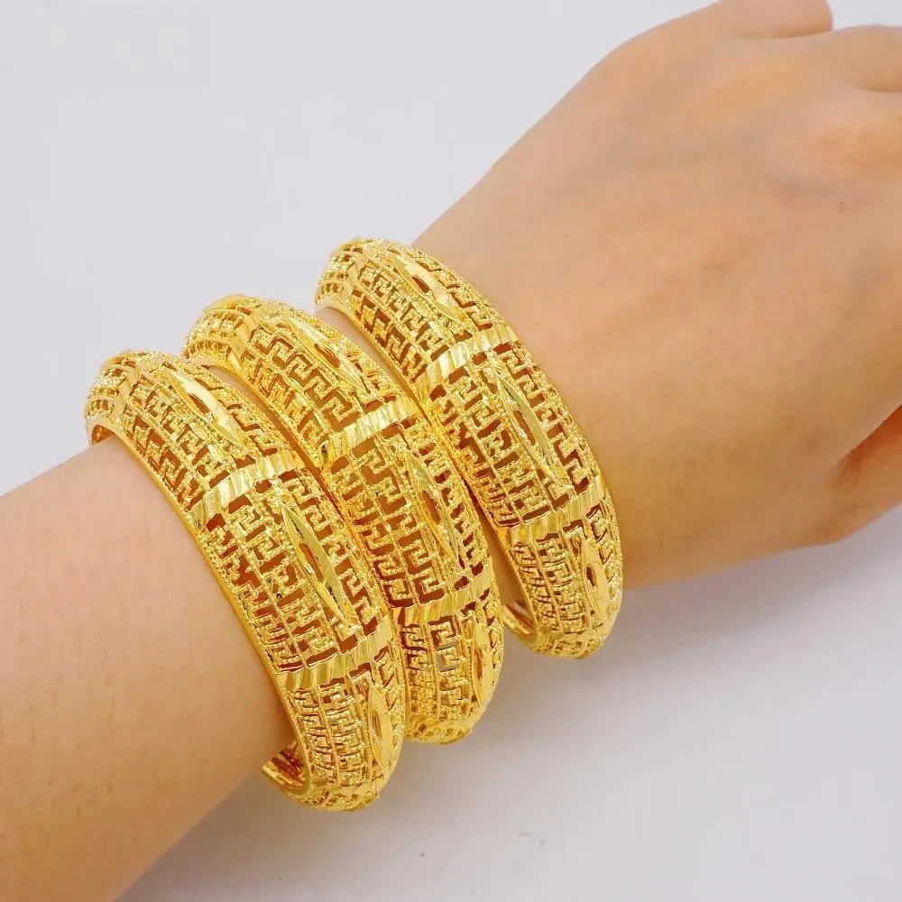 Luxury 4pcs/Lot Dubai Ethiopian Gold Color Cuff Bangle For Women