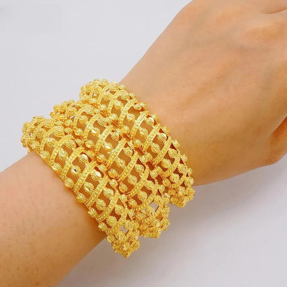 Luxury 4pcs/Lot Dubai Ethiopian Gold Color Cuff Bangle For Women