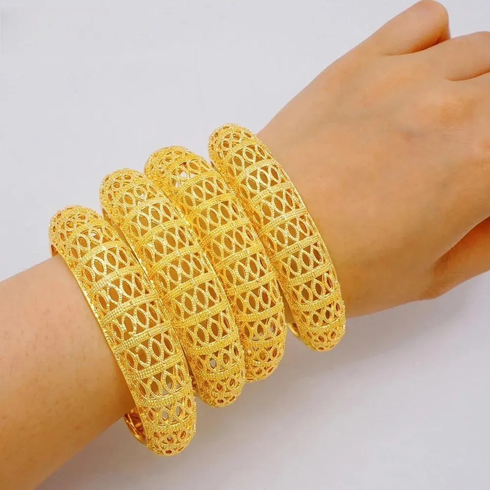 Luxury 4pcs/Lot Dubai Ethiopian Gold Color Cuff Bangle For Women