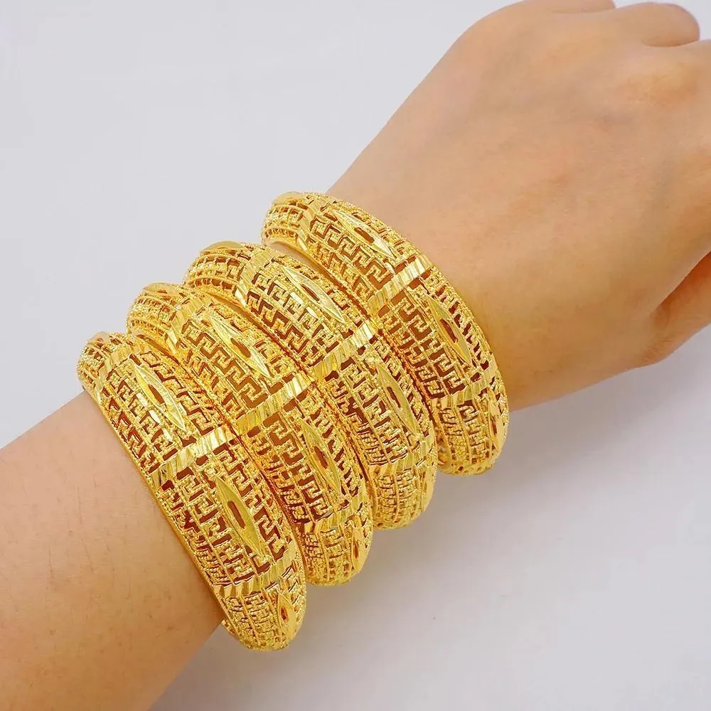 Luxury 4pcs/Lot Dubai Ethiopian Gold Color Cuff Bangle For Women