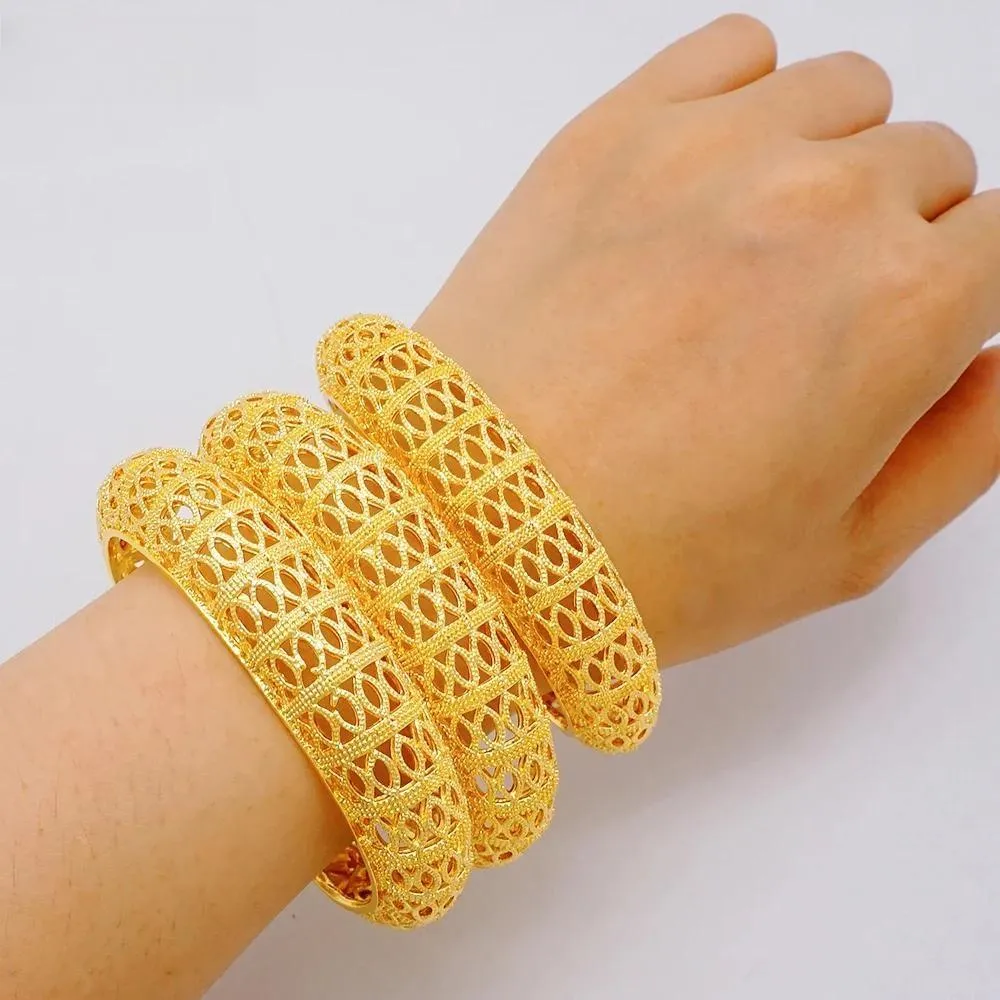 Luxury 4pcs/Lot Dubai Ethiopian Gold Color Cuff Bangle For Women