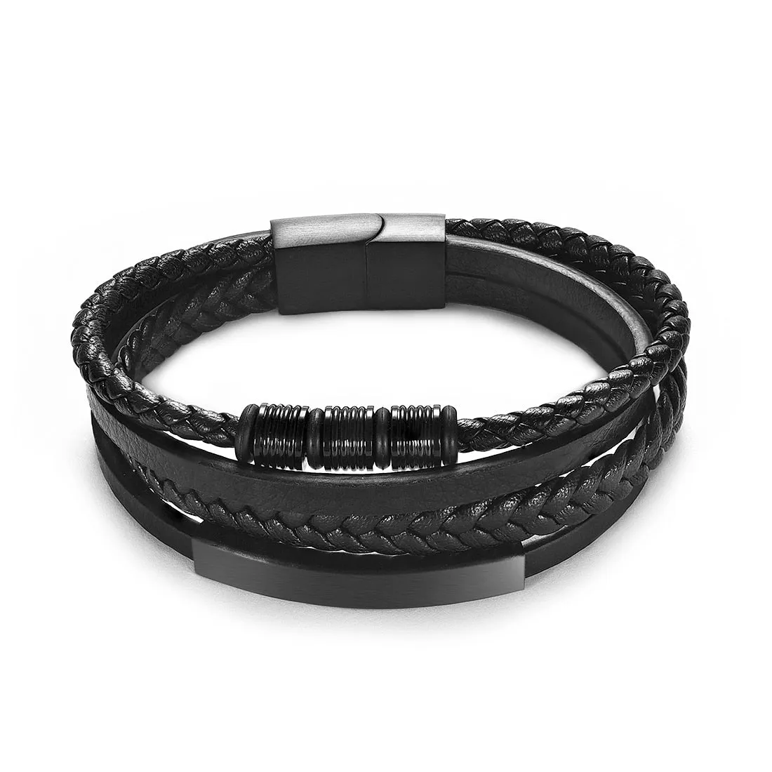 Luxury Stainless Steel Beaded Bracelet Fashion Men&#39;s Jewelry Classic Multilayer Braided Leather Bracelet Homme New Year Men Gift