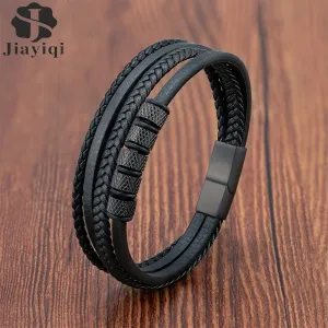 Luxury Stainless Steel Beaded Bracelet Fashion Men&#39;s Jewelry Classic Multilayer Braided Leather Bracelet Homme New Year Men Gift
