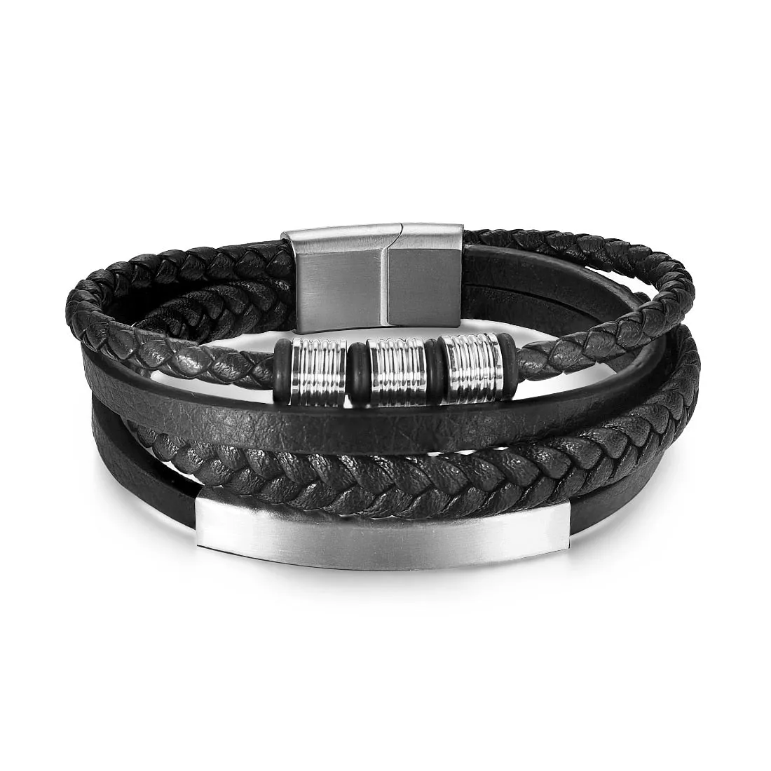 Luxury Stainless Steel Beaded Bracelet Fashion Men&#39;s Jewelry Classic Multilayer Braided Leather Bracelet Homme New Year Men Gift