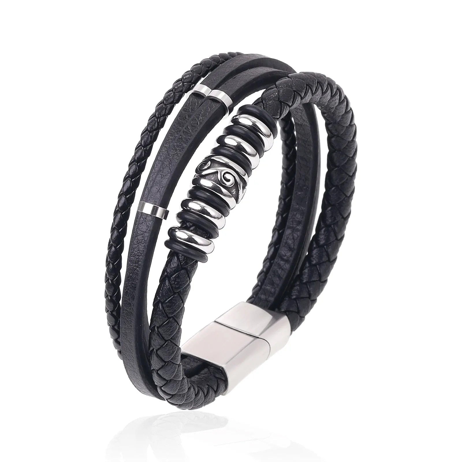 Luxury Stainless Steel Beaded Bracelet Fashion Men&#39;s Jewelry Classic Multilayer Braided Leather Bracelet Homme New Year Men Gift