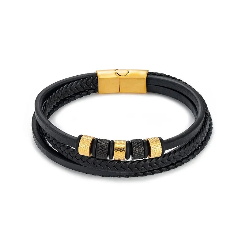 Luxury Stainless Steel Beaded Bracelet Fashion Men&#39;s Jewelry Classic Multilayer Braided Leather Bracelet Homme New Year Men Gift