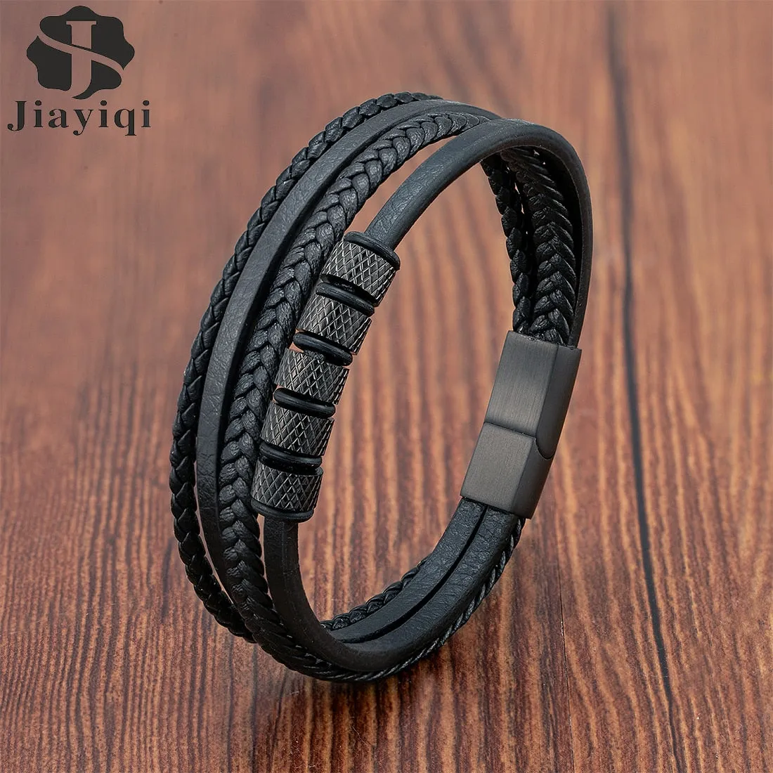 Luxury Stainless Steel Beaded Bracelet Fashion Men&#39;s Jewelry Classic Multilayer Braided Leather Bracelet Homme New Year Men Gift