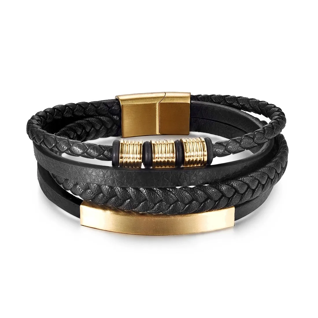 Luxury Stainless Steel Beaded Bracelet Fashion Men&#39;s Jewelry Classic Multilayer Braided Leather Bracelet Homme New Year Men Gift