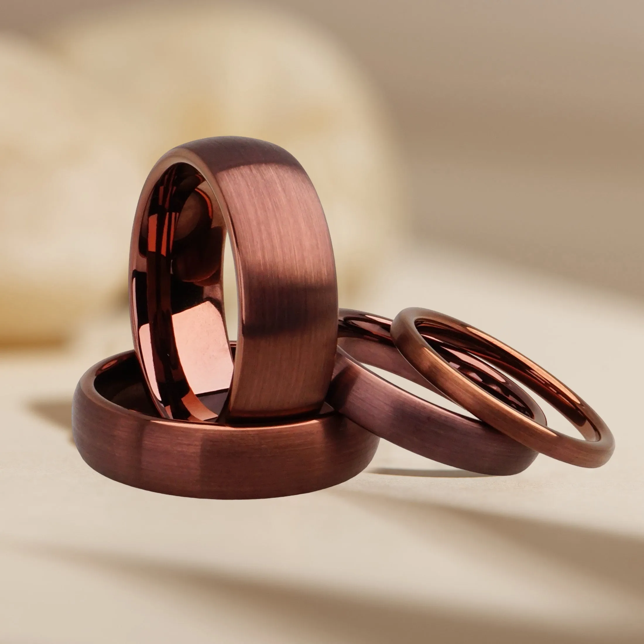 Matching Brown Tungsten Ring, Brushed Finish - 8MM, 6MM, 4MM, 2MM