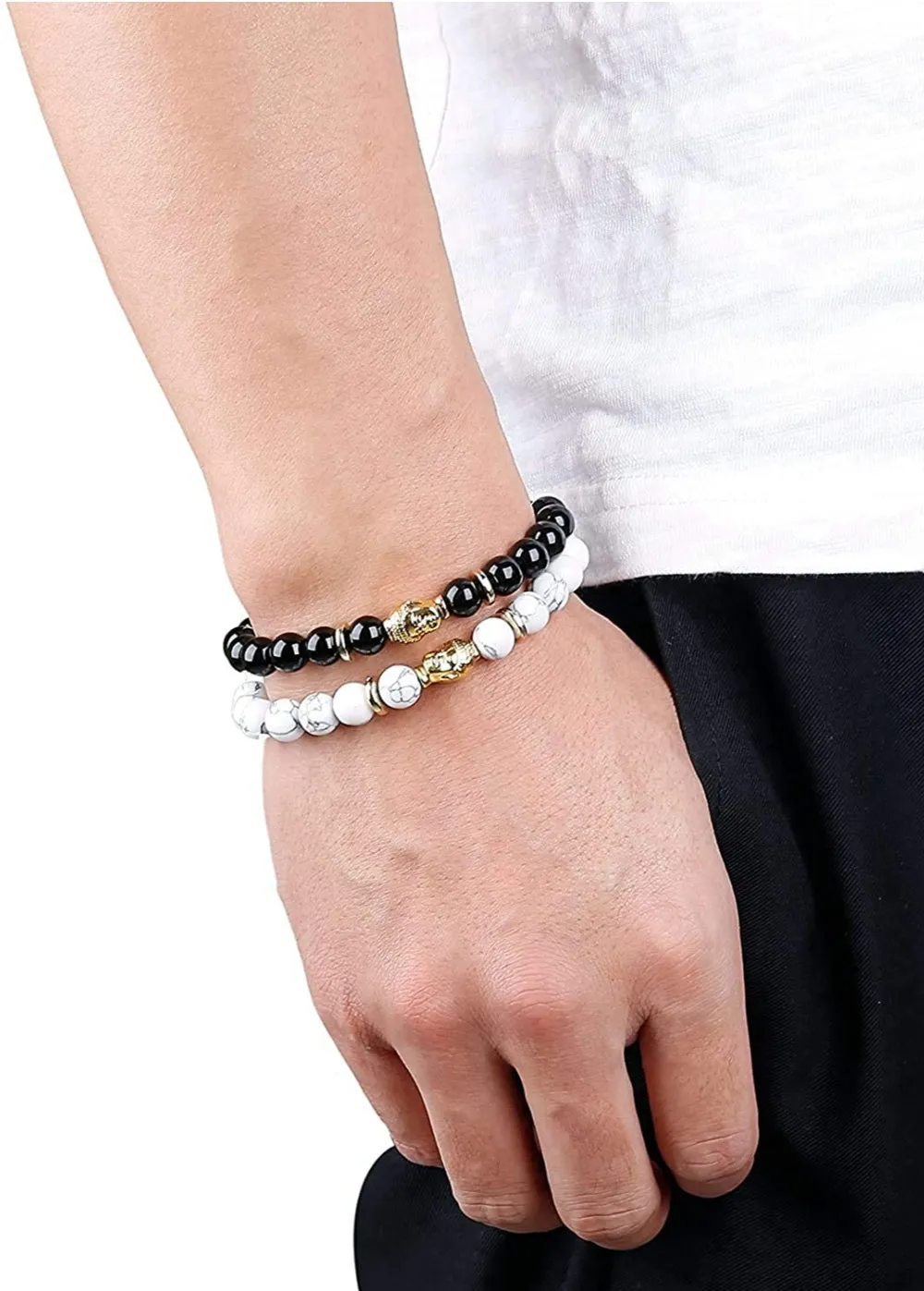Mens Genuine Beaded White Turquoise  Bracelets Lava Rock Stone Beads Aromateraphy