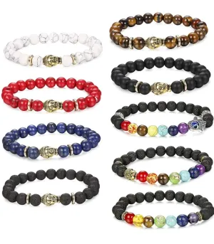 Mens Genuine Beaded White Turquoise  Bracelets Lava Rock Stone Beads Aromateraphy