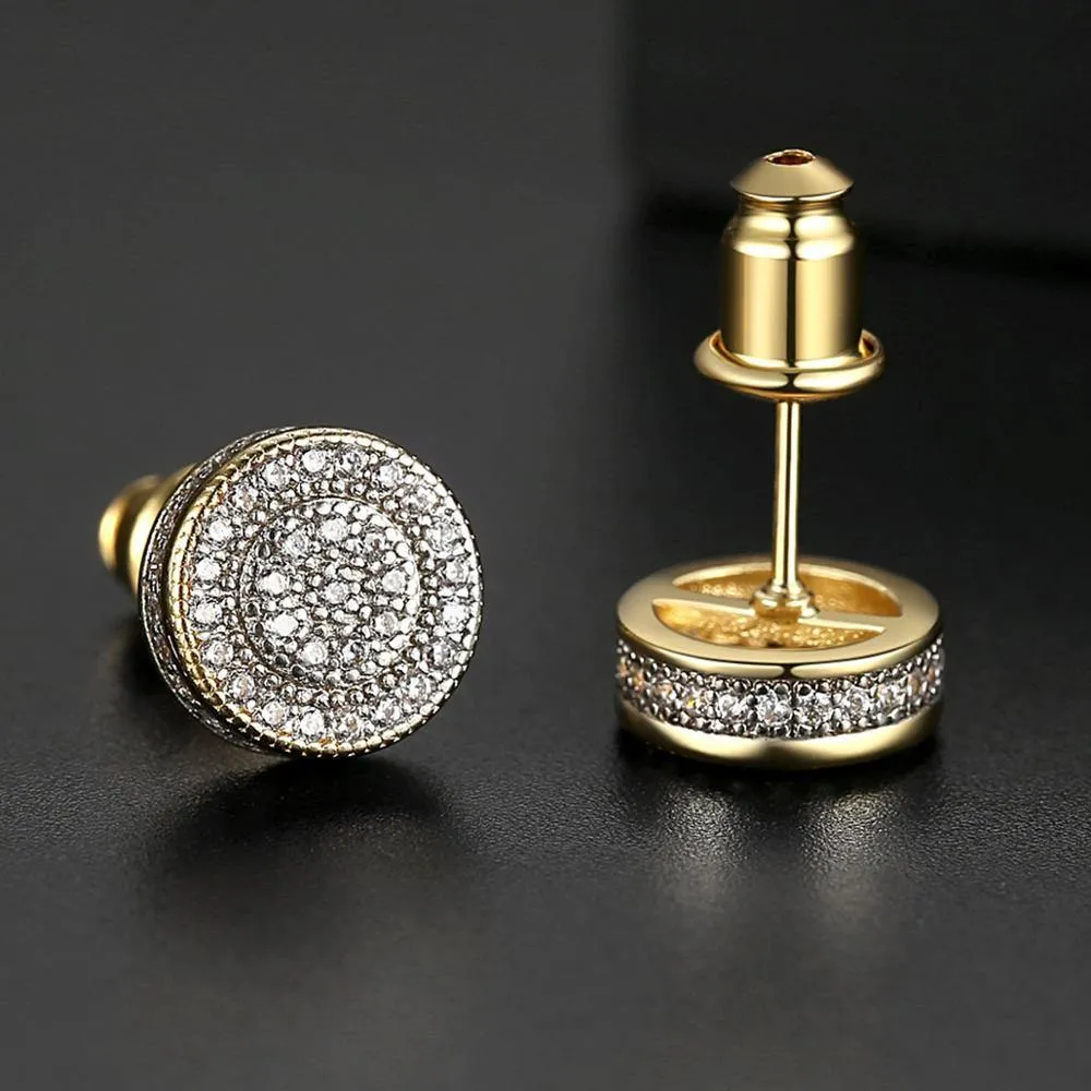 Men's Gold Color Round Stud Earrings