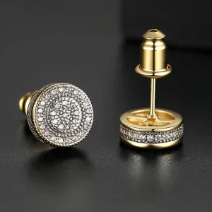 Men's Gold Color Round Stud Earrings