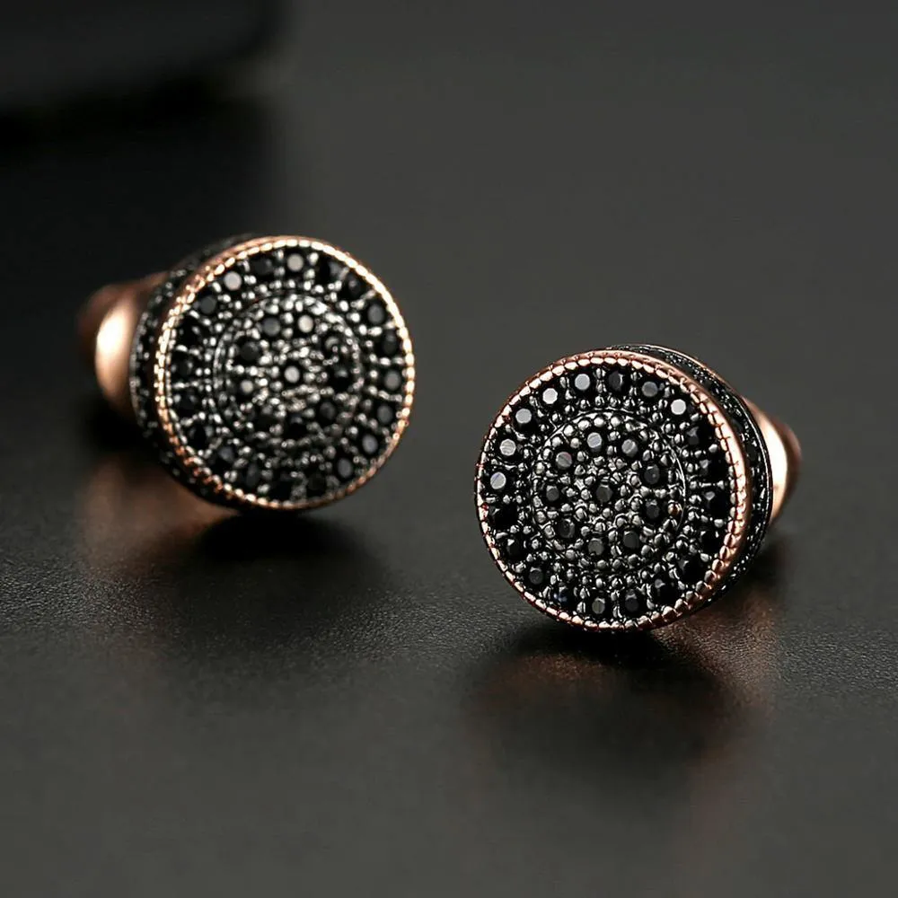 Men's Gold Color Round Stud Earrings