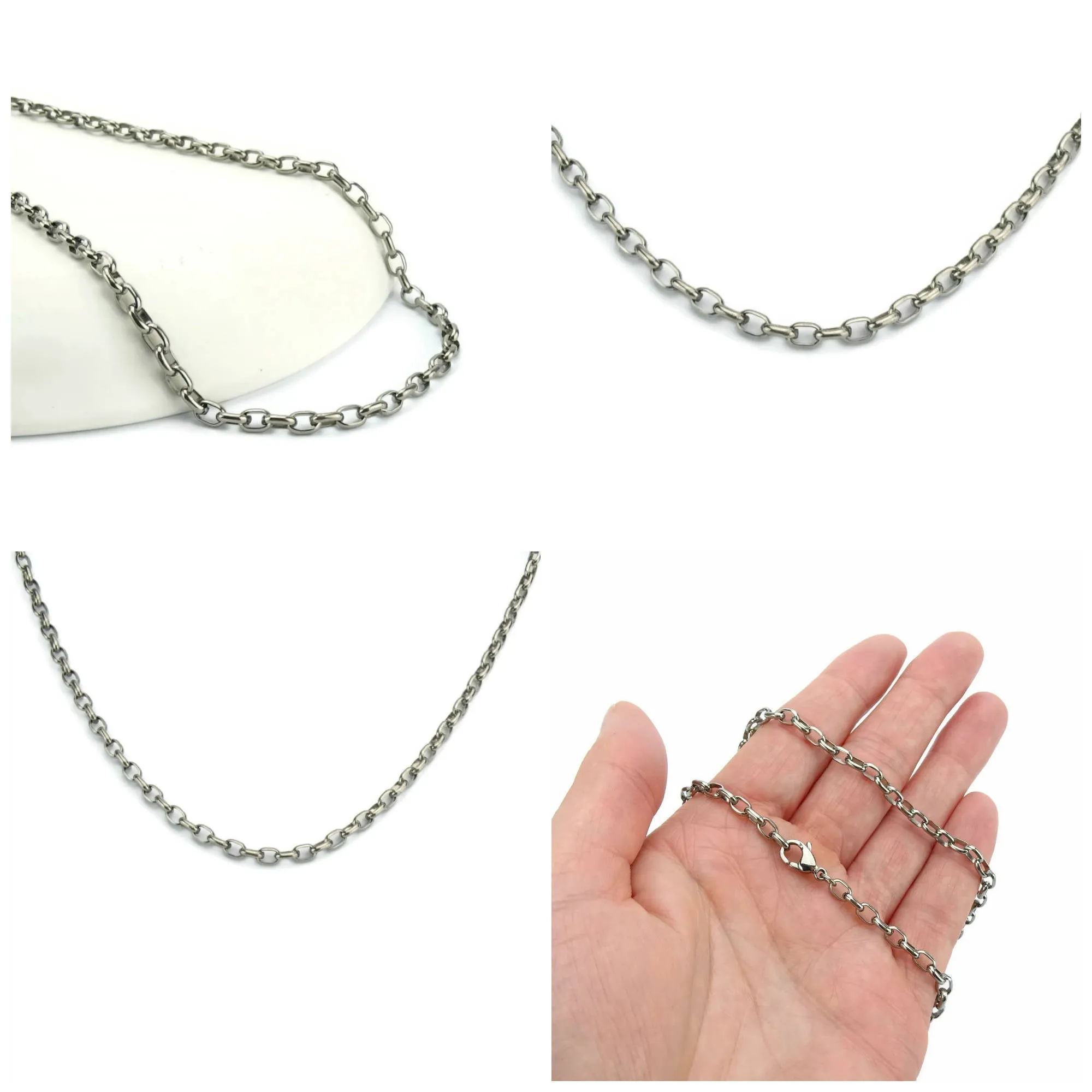 Mens Titanium Necklace Half Round Oval