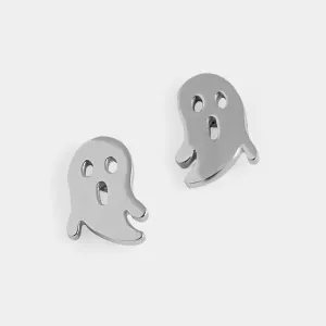Metal Ghost Stud Earring - Silver