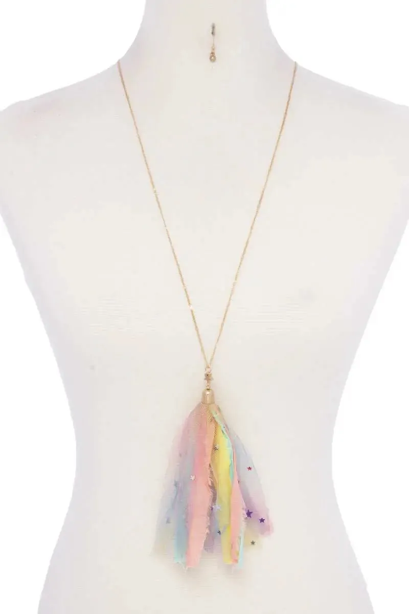 Metallic Stars Tulle Tassel Necklace
