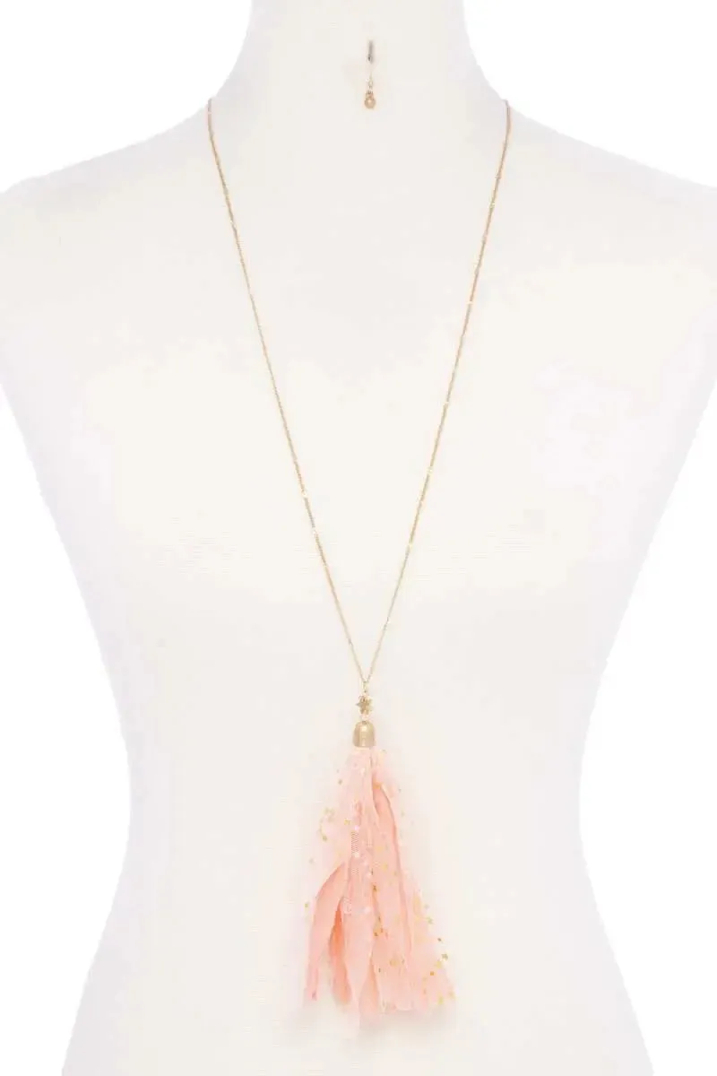 Metallic Stars Tulle Tassel Necklace