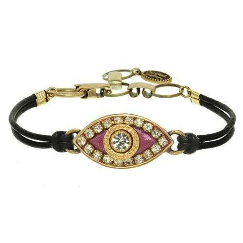 Michal Golan Fuchsia and Crystal Evil Eye Bracelet on Leather