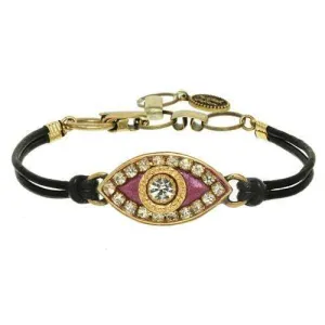 Michal Golan Fuchsia and Crystal Evil Eye Bracelet on Leather