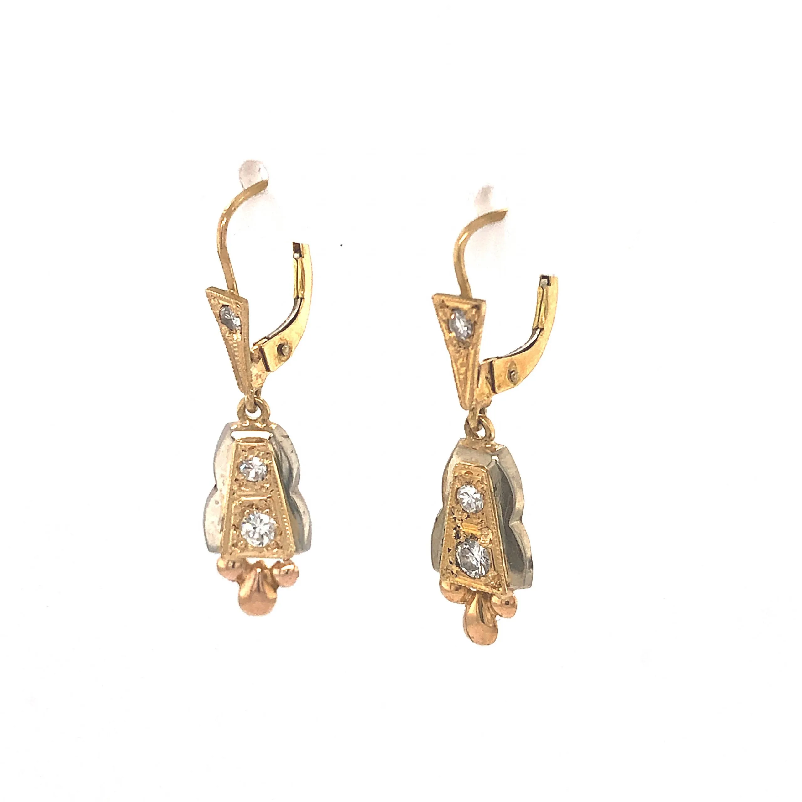 Mid-Century Diamond Drop Earrings in 18k Gold