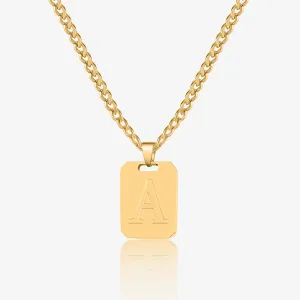 Minimal Initial Pendant Necklace w/ Cuban Chain