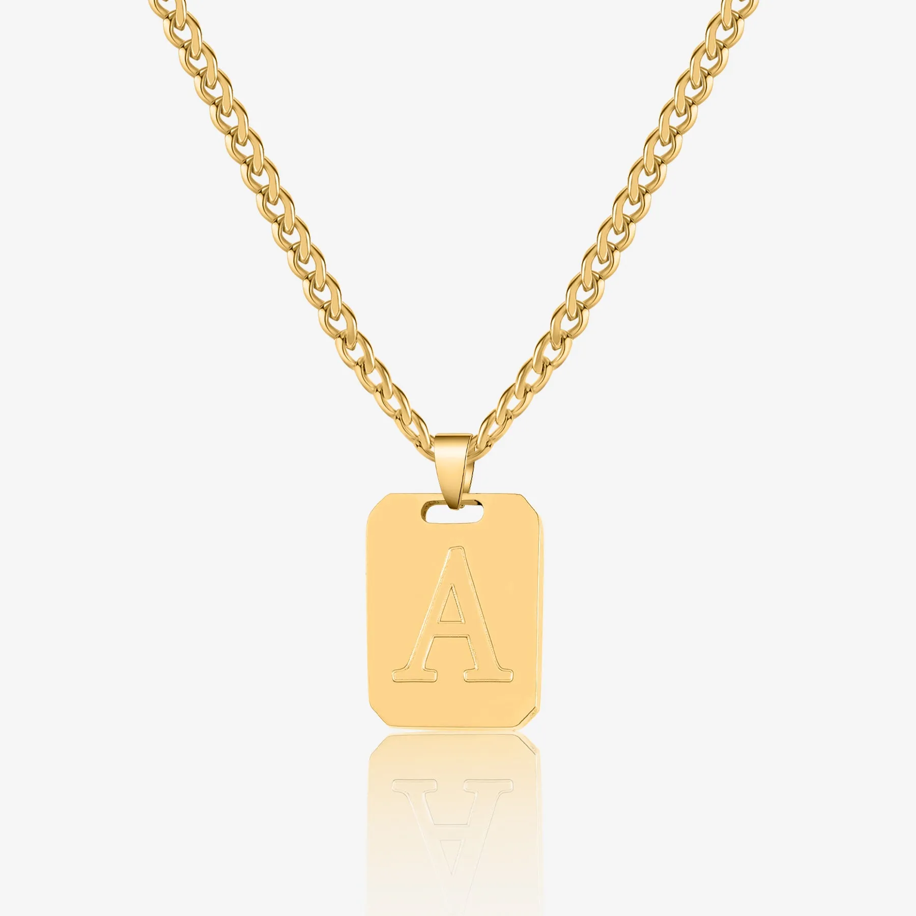 Minimal Initial Pendant Necklace w/ Cuban Chain