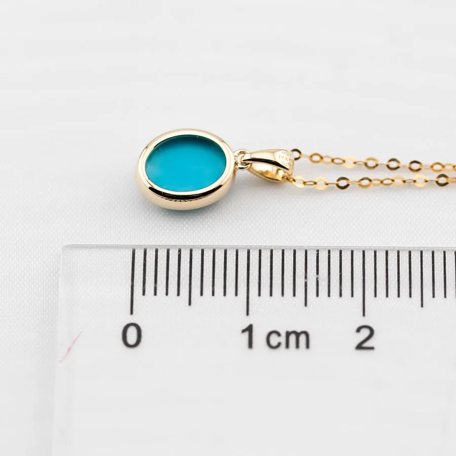 Minimal Style Oval Turquoise Pendant Necklace 18k Yellow Gold