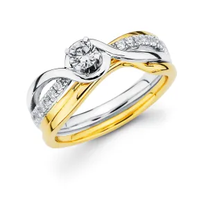 Modern Bridal: 1/5 Ctw. Diamond Semi Mount shown with 1/8 Ct. Round Center Diamond in 14K Two Tone Gold