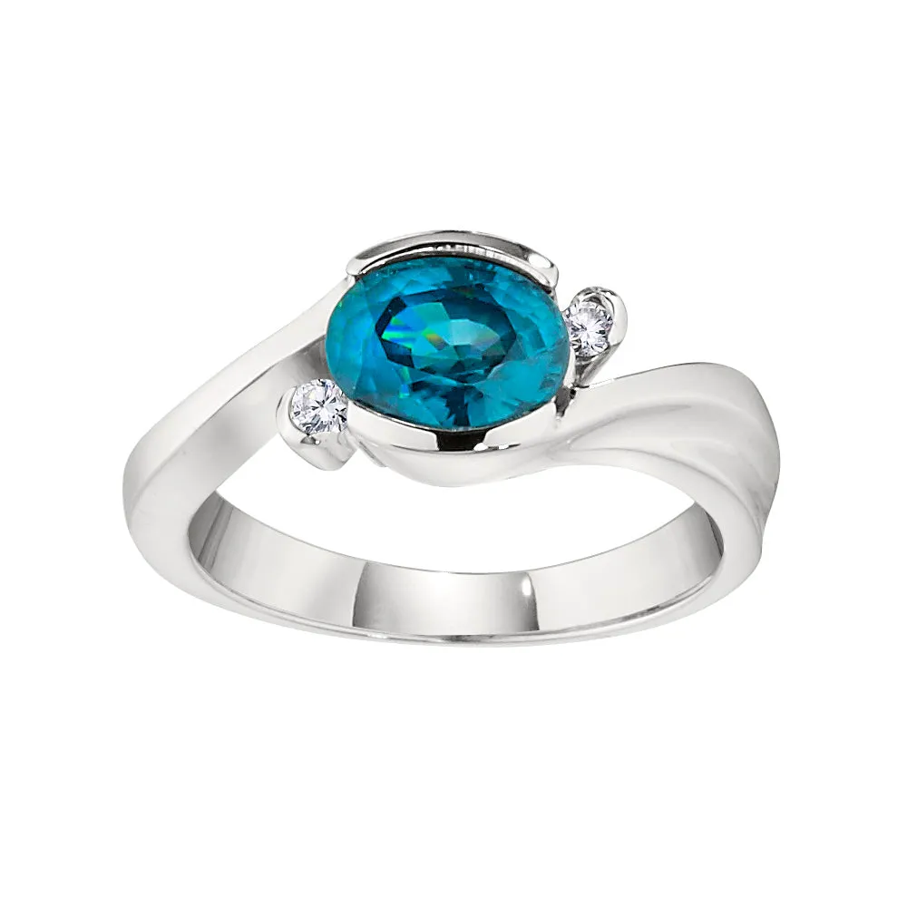 Modern Bypass Blue Topaz and Diamond Ring