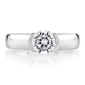 Modern Half Bezel Round Cut Diamond Engagement Ring
