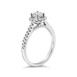 Modern Round Halo Side-Stone Diamond Engagement Ring