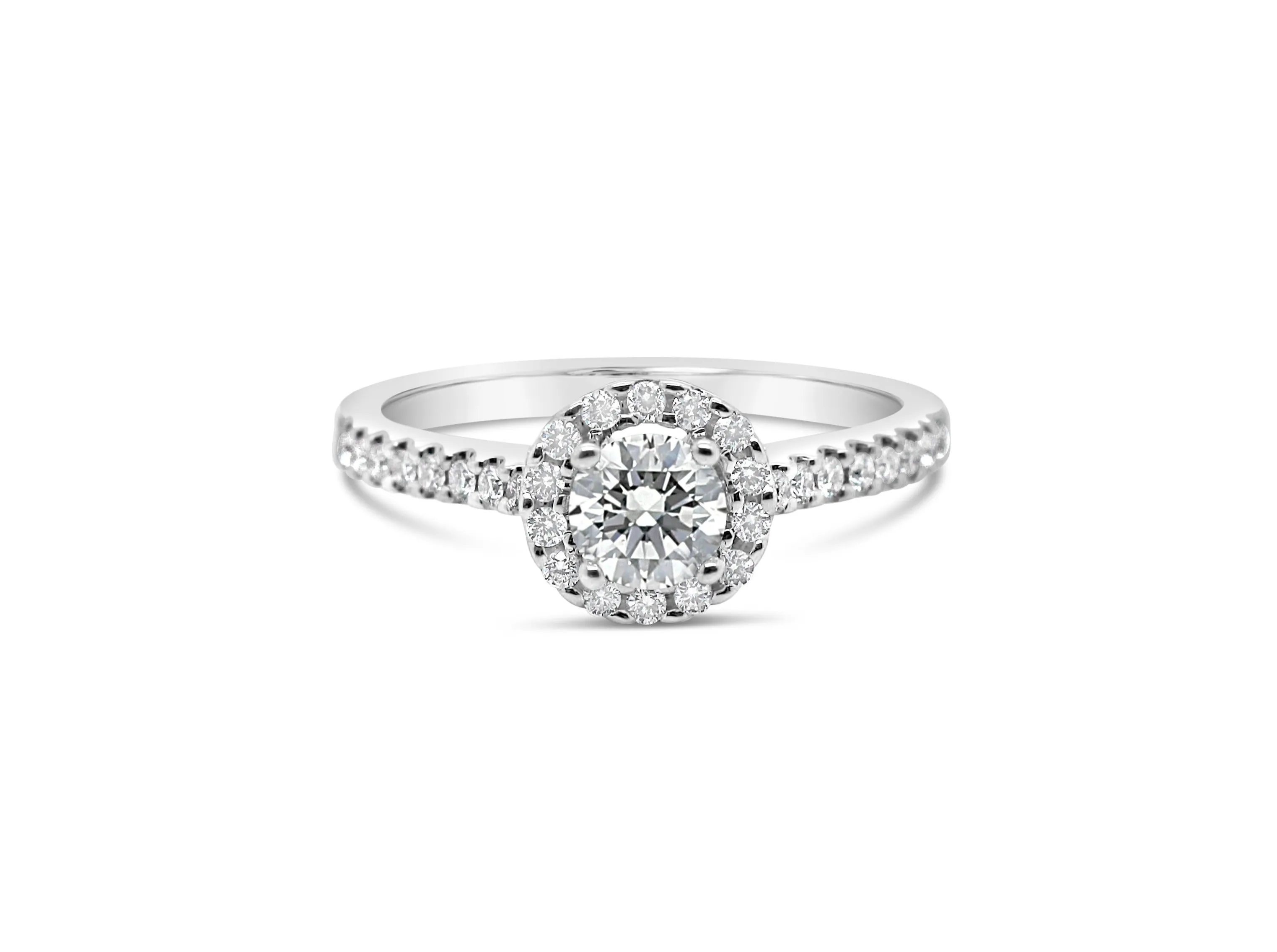 Modern Round Halo Side-Stone Diamond Engagement Ring