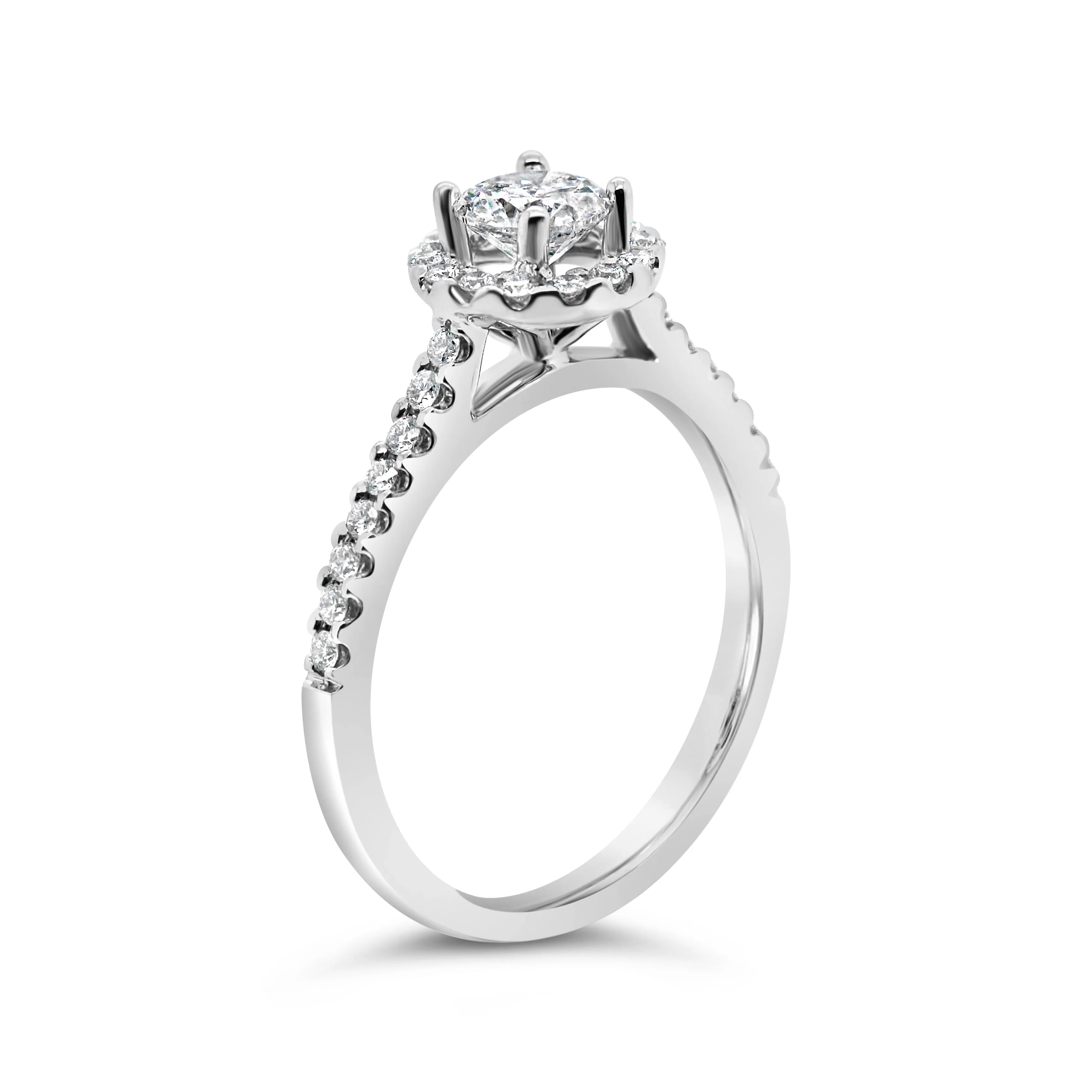 Modern Round Halo Side-Stone Diamond Engagement Ring