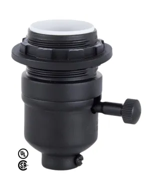 Modern Style On-Off Turn Knob Lamp Socket With Satin Black Finish and Threaded shell with ring (47731BK)