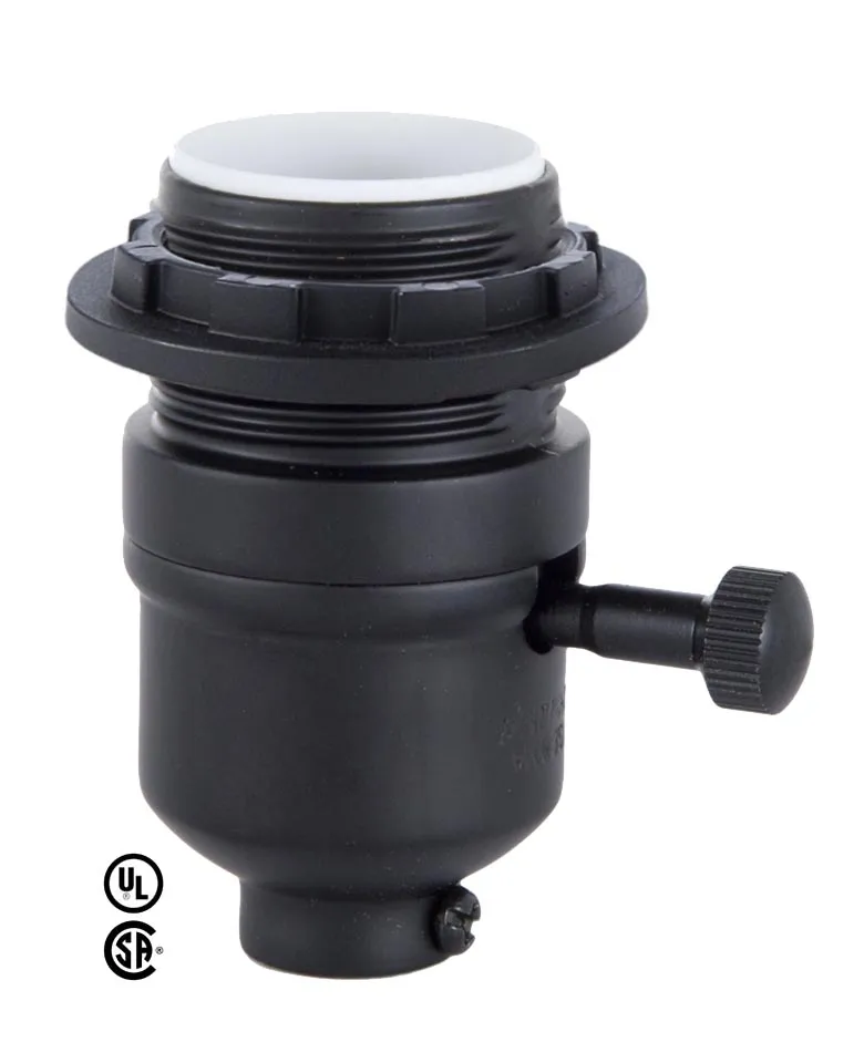 Modern Style On-Off Turn Knob Lamp Socket With Satin Black Finish and Threaded shell with ring (47731BK)