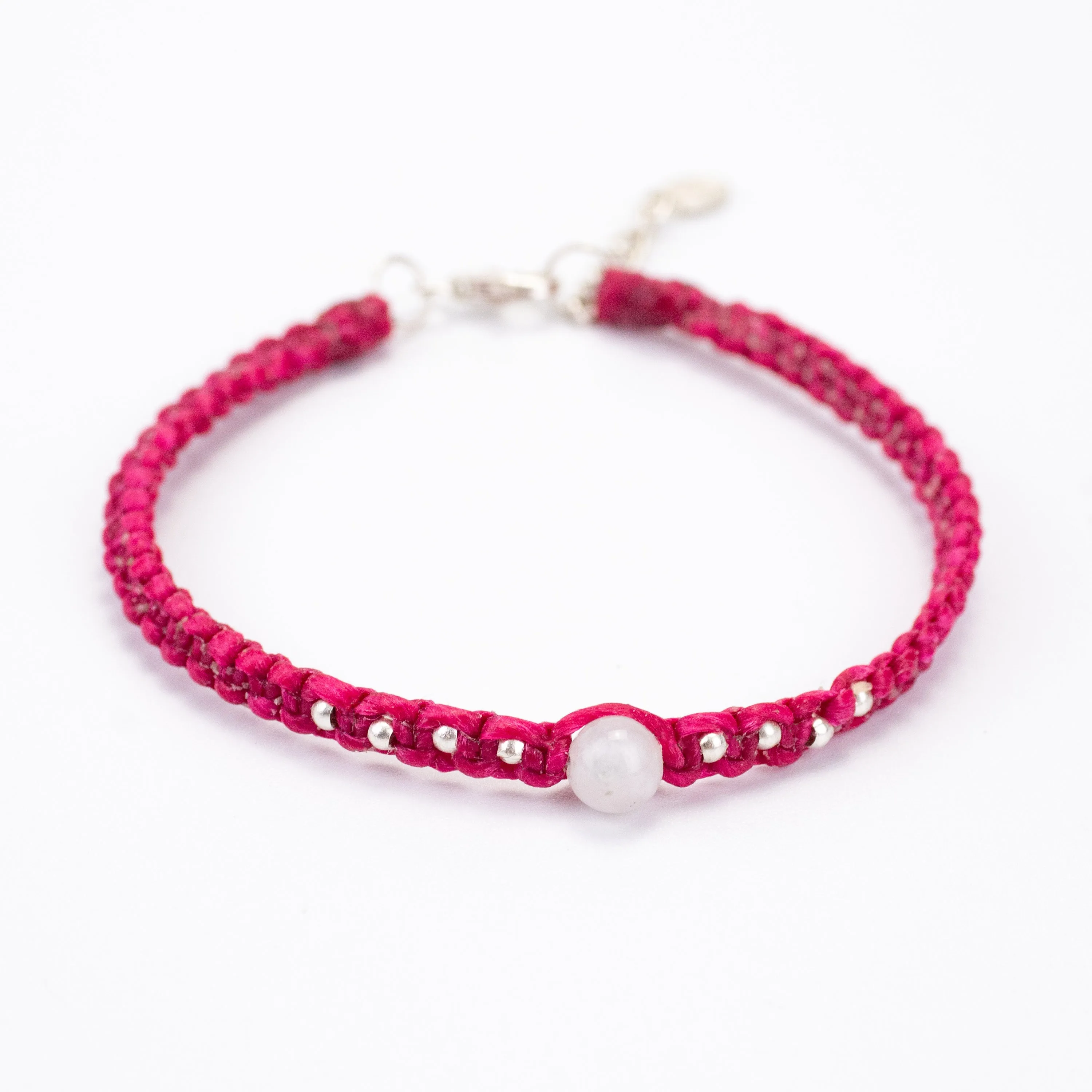Moonstone and Silver Beads Bracelet in Magenta