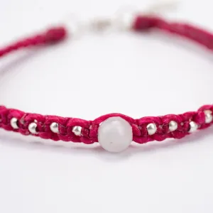 Moonstone and Silver Beads Bracelet in Magenta