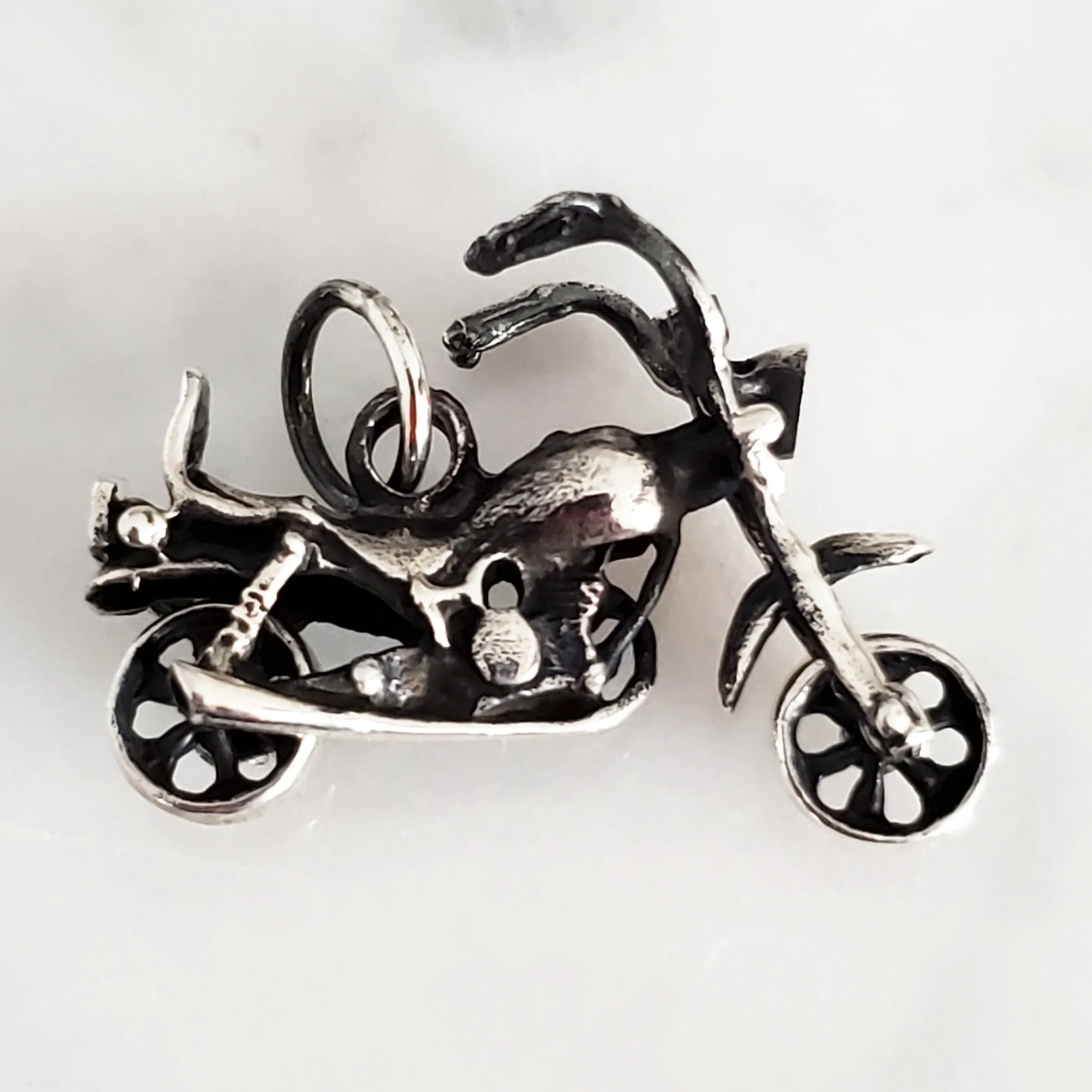 Motorcycle Charm .925 Solid Sterling Silver Biker Pendant