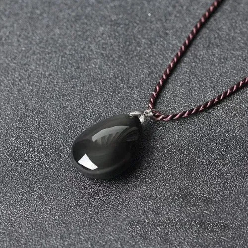 Natural Black Obsidian Pendant Necklace