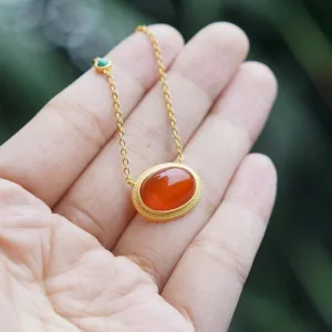 Natural carnelian turquoise egg face retro palace style necklace oval pendant