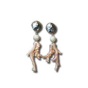 Natural Coral Branch and Silver Earrings