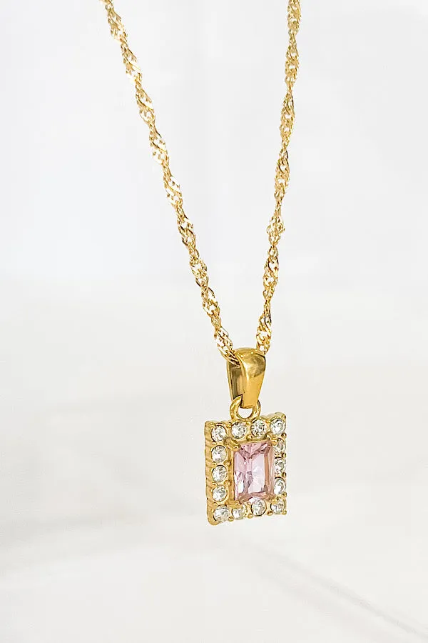 Natural Elements Pink Rectangle Stone Necklace