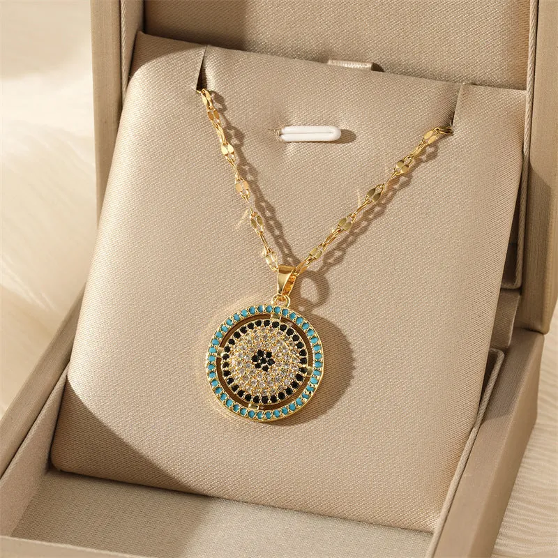 Natural Evil Eye Stainless Steel Electroplating Necklaces