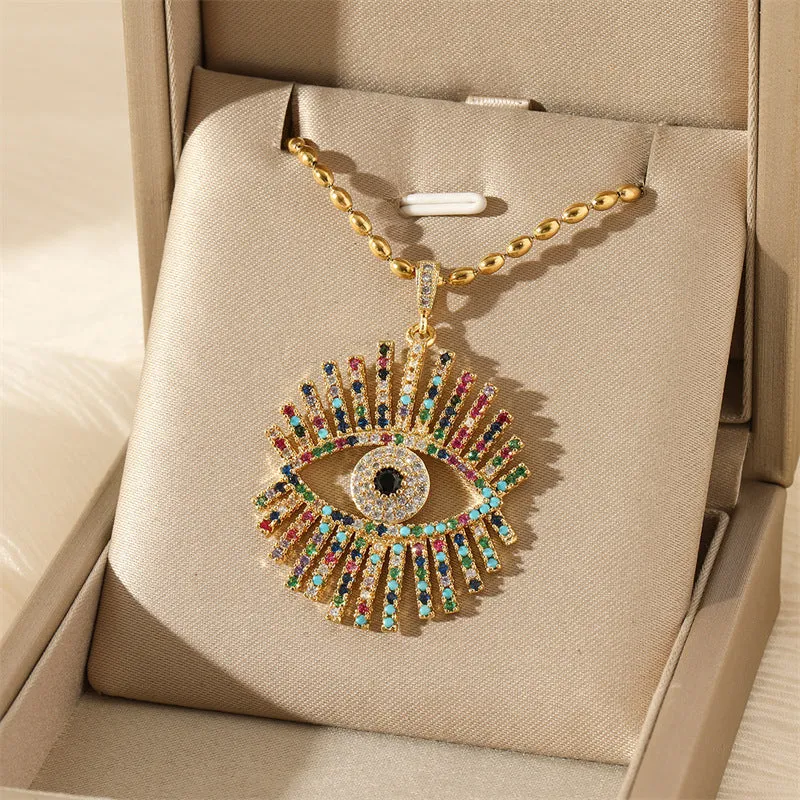 Natural Evil Eye Stainless Steel Electroplating Necklaces