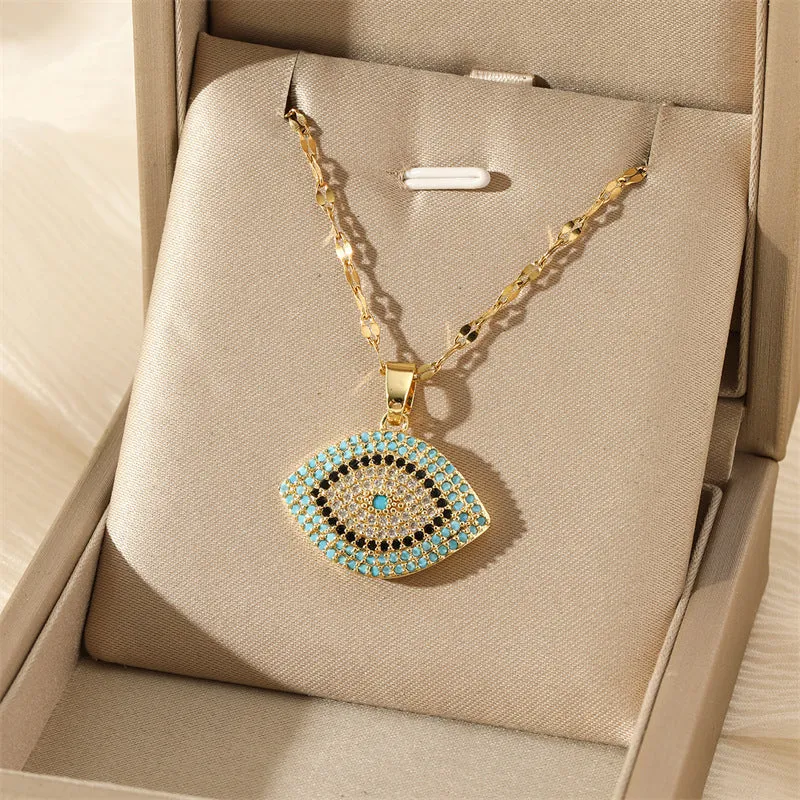 Natural Evil Eye Stainless Steel Electroplating Necklaces